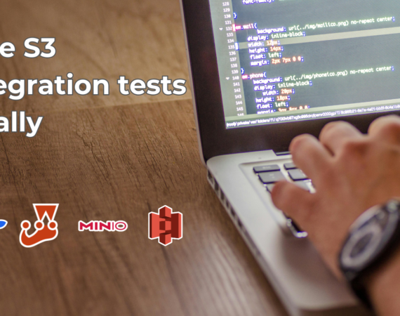 Hand coding on a PC and a text featuring True S3 integration tests locally